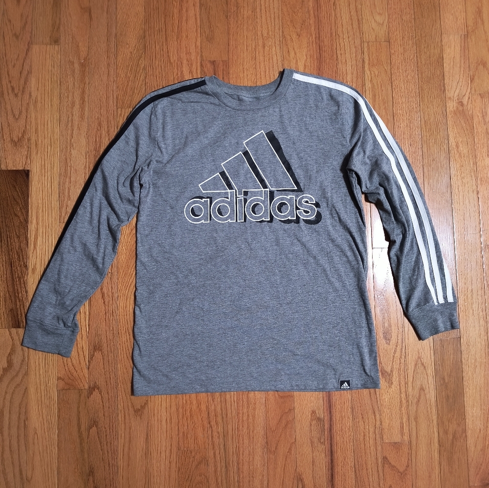 3/$10⭐ Adidas long sleeve t-shirt, boys L 14/16, gray, stripes
